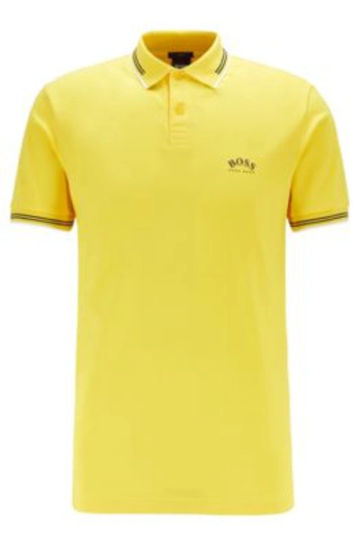Shop Hugo Boss - Slim Fit Polo Shirt In Stretch Piqu With Curved Logo - Yellow