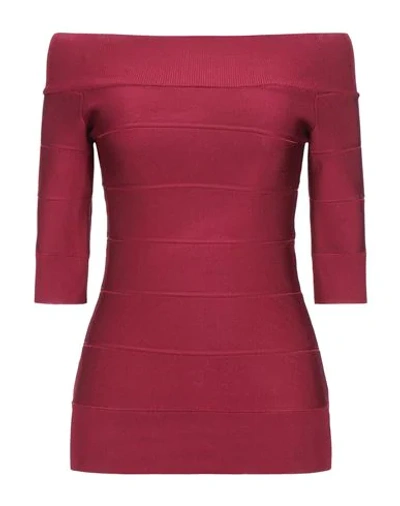 Shop Herve Leger T-shirts In Maroon