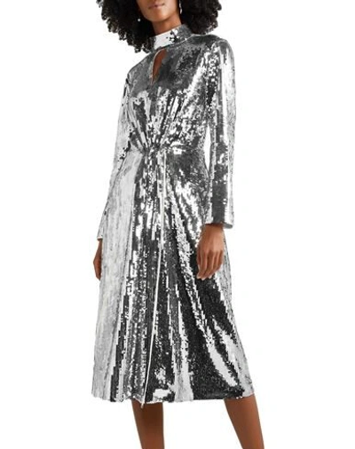 Shop Tibi Woman Midi Dress Silver Size Xs Cotton, Polyester, Viscose, Elastane