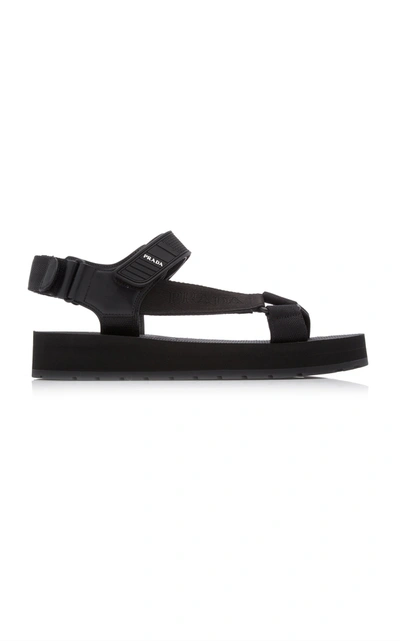 Shop Prada Women's Rubber-trimmed Webbed Sandals In Black