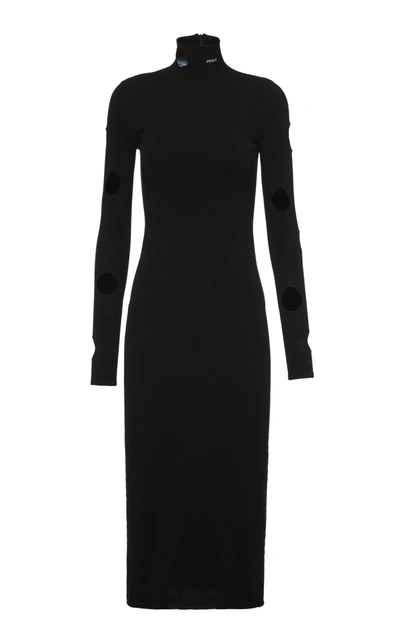 Shop Prada Cutout Jersey Midi Dress In Black