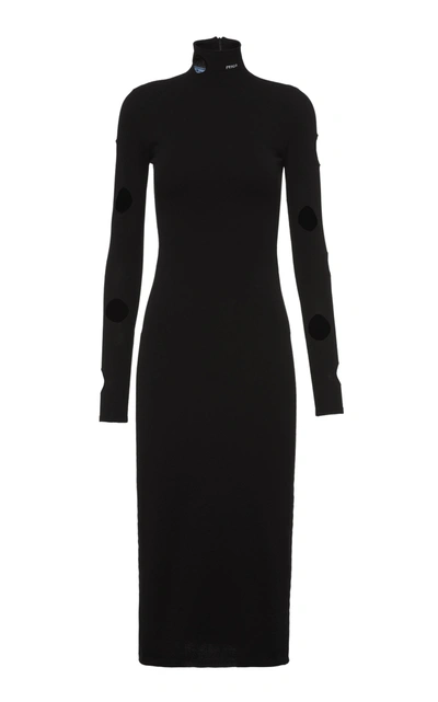 Prada Cut-out Roll-neck Midi Dress In Black