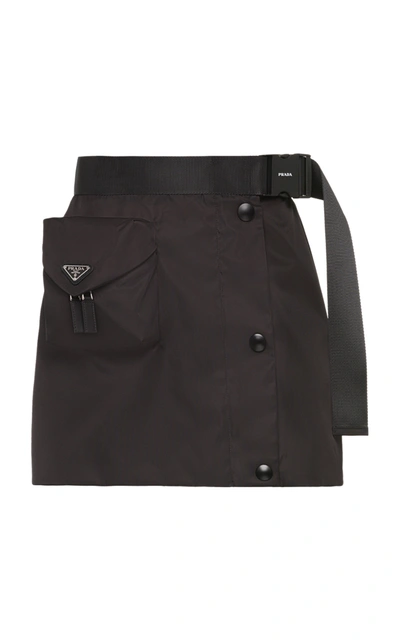 Shop Prada Women's Logo-detailed Nylon Gaberdine Mini Skirt In Black
