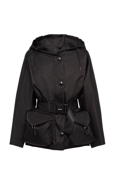 Shop Prada Belted Nylon Gaberdine Hooded Jacket In Black