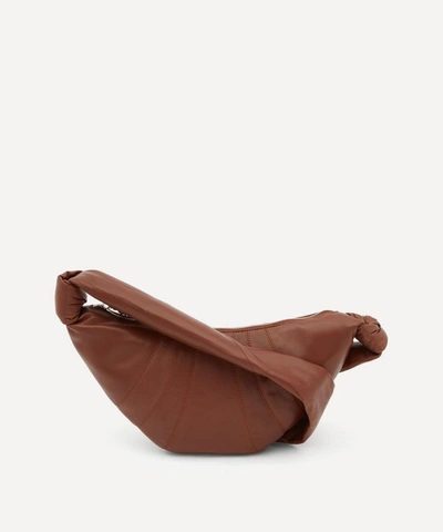 Shop Lemaire Small Leather Croissant Shoulder Bag In Brick Brown