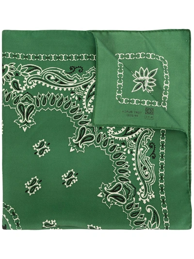 Shop Tory Burch Bandana-embroidered Silk Scarf In Green
