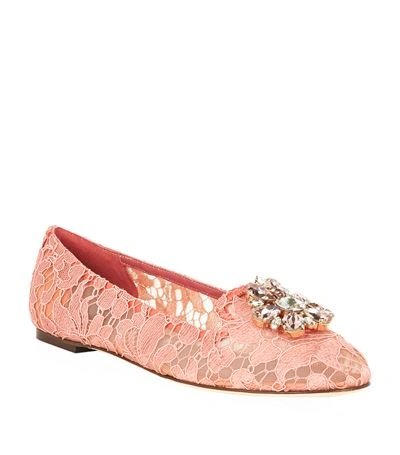 Dolce & Gabbana Crystal-embellished Lace Loafer, Pink In Peach
