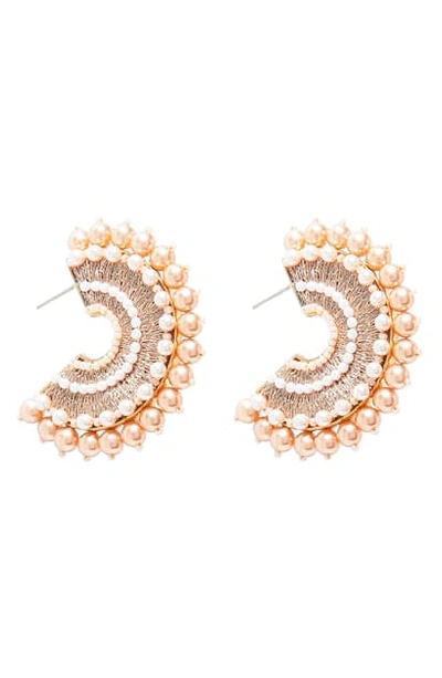 Shop Mignonne Gavigan Mini Fiona Imitation Pearl Hoop Earrings In Rose Gold