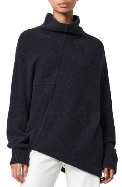 Shop Allsaints Lock Roll Neck Wool Blend Sweater In Total Eclipse Blue