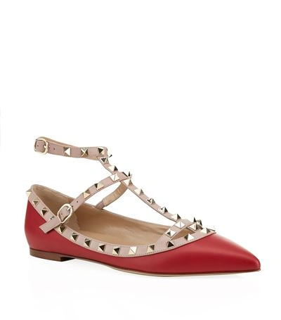 Valentino Garavani Rockstud Leather Ballerina Flats In Red