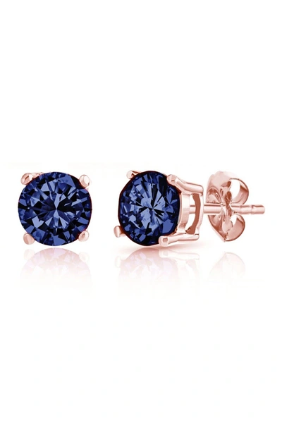 Best Silver Inc. 14k Rose Gold-plated 6mm London Blue Cz Stud Earrings In Blue
