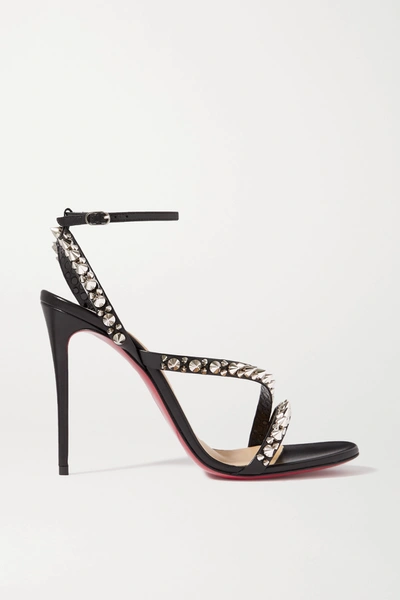 Shop Christian Louboutin Mafaldina Spikes 100 Leather Sandals In Black