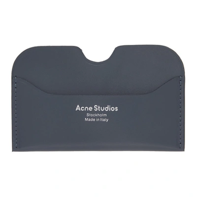 Shop Acne Studios Grey Logo Card Holder In Dark Blue