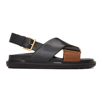 Shop Marni Black & Brown Criss-cross Fussbett Sandals In Zi950 Blk M