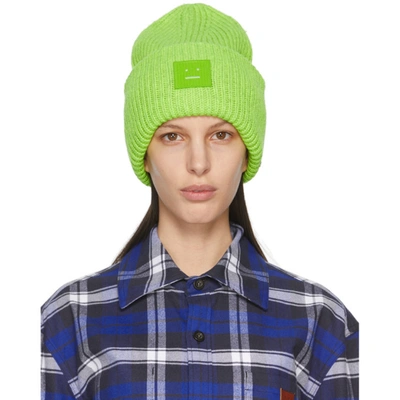 Shop Acne Studios Green Wool Patch Beanie In Aqr Neonyel