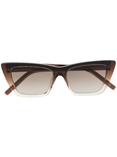 Shop Saint Laurent New Wave Rectangle-frame Sunglasses In Brown