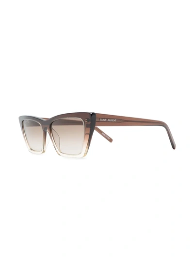 Shop Saint Laurent New Wave Rectangle-frame Sunglasses In Brown