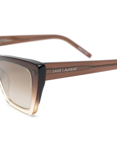 Shop Saint Laurent New Wave Rectangle-frame Sunglasses In Brown