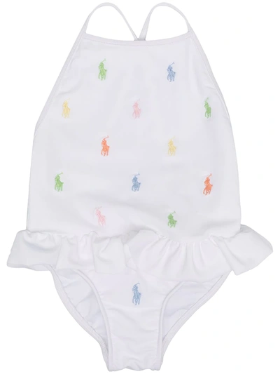 Shop Ralph Lauren Polo Pony Embroidered Swimsuit In White
