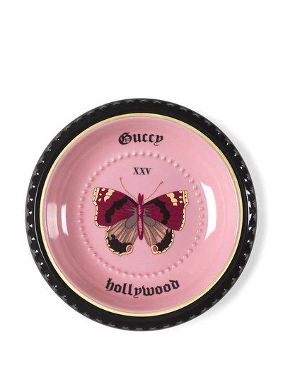 Shop Gucci Hollywood Butterfly-print Trinket Tray In Pink