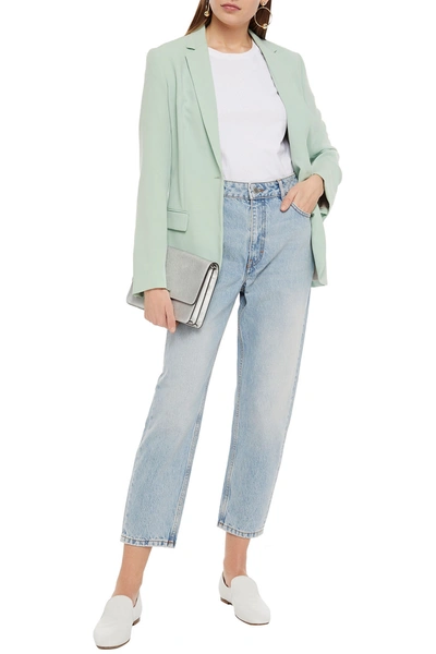 Shop Maje Pario Cropped Faded High-rise Straight-leg Jeans In Light Denim