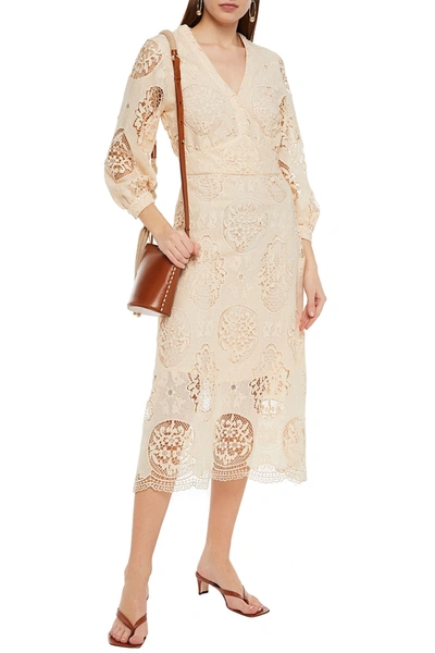 Maje Romy Guipure Lace Midi Dress In Nude | ModeSens