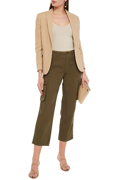 Shop Maje Cropped Cotton-twill Straight-leg Pants In Army Green