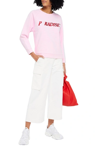 Shop Maje Talina Embroidered French Cotton-terry Sweatshirt In Baby Pink