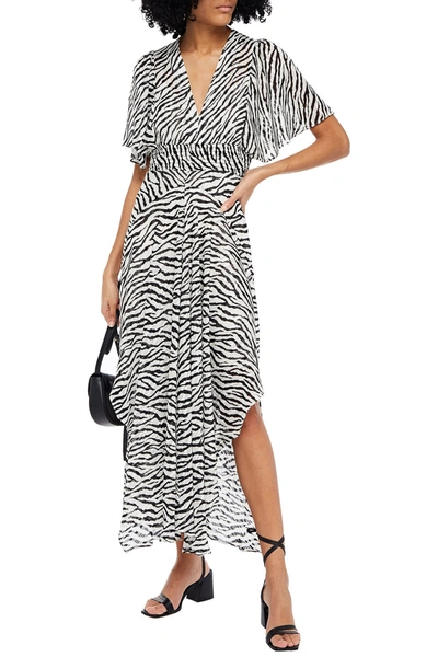 Shop Maje Rachelle Shirred Zebra-print Jacquard Maxi Dress In Animal Print