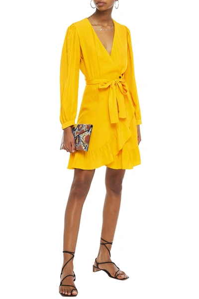 Shop Maje Seya Ruffled Polka-dot Jacquard Wrap Dress In Yellow
