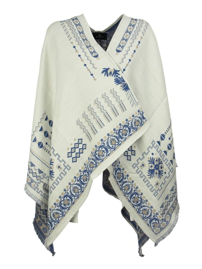 Shop Etro Embroidered Wool Blend Shawl In Cream Color