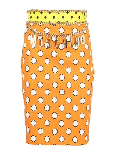Shop Moschino Polka Dot Patterned Skirt In Orange