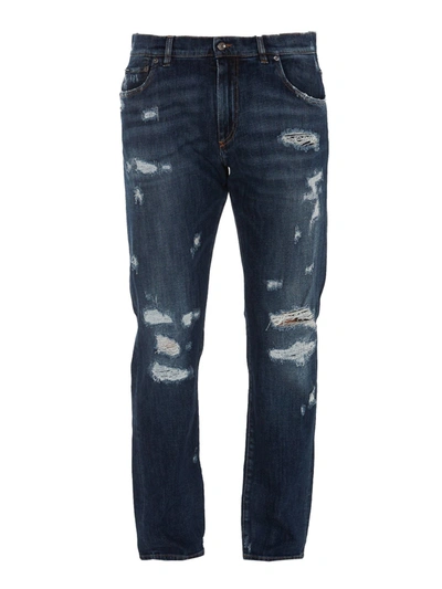 Shop Dolce & Gabbana Distressed Effect Stretch Denim Jeans In Blue