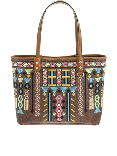 Shop Etro Embroidered Paisley Multicolor Tote