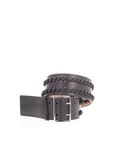 Shop Alexander Mcqueen Weave Detailed Leather Belt In Black