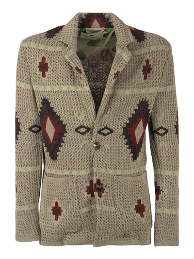 Shop Etro Contrasting Intarsia Linen Cardigan In Beige