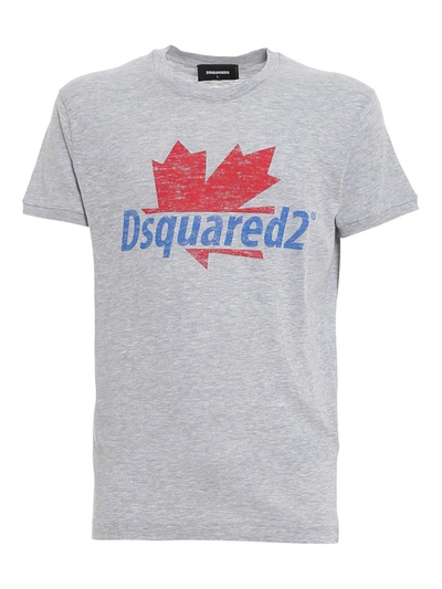 Shop Dsquared2 D2 Leaf Cotton T-shirt In Grey