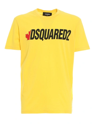 Shop Dsquared2 Logo Print Jersey T-shirt In Yellow