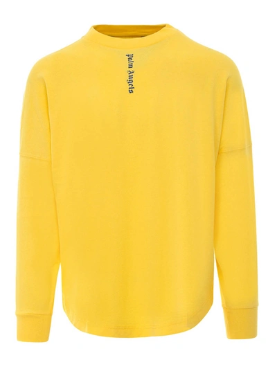 Shop Palm Angels Jersey Cotton Crewneck Sweatshirt In Yellow