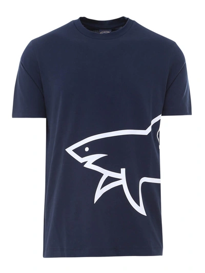 Shop Paul & Shark Shark Print Cotton T-shirt In Dark Blue