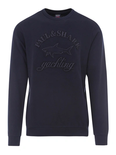 Shop Paul & Shark Embroidered Cotton Sweatshirt In Dark Blue