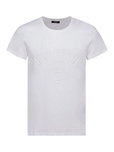 Shop Balmain Embossed Logo T-shirt In White