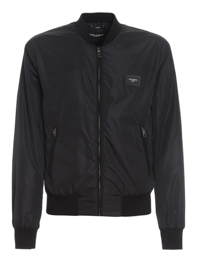 Shop Dolce & Gabbana Nylon Padded Bomber Jacket In Black