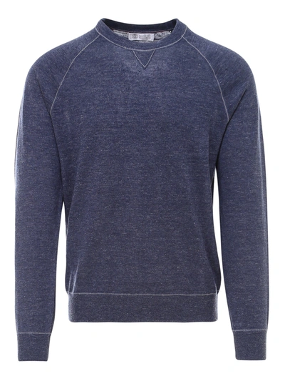 Shop Brunello Cucinelli Linen-cotton Blend Sweatshirt In Dark Blue