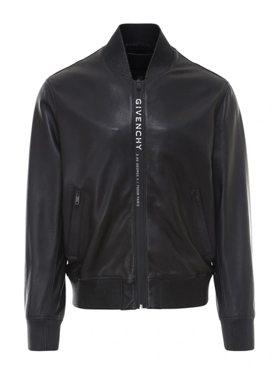 Shop Givenchy Leather Bomber Jacket In Black