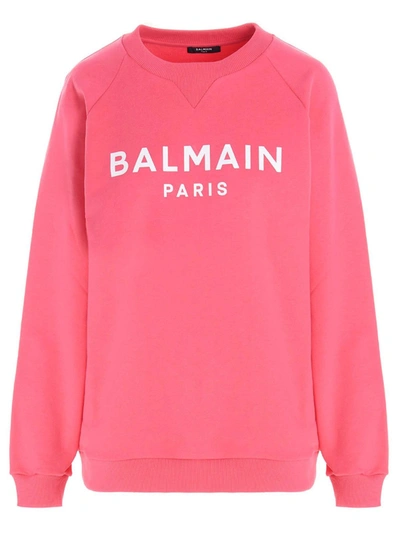 Shop Balmain Logo Printed Sweatshirt In Pink