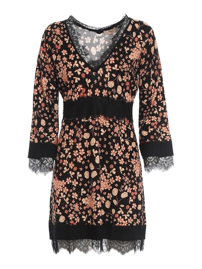 Shop Twinset Lace Detailed Viscose Blend Dress In Black