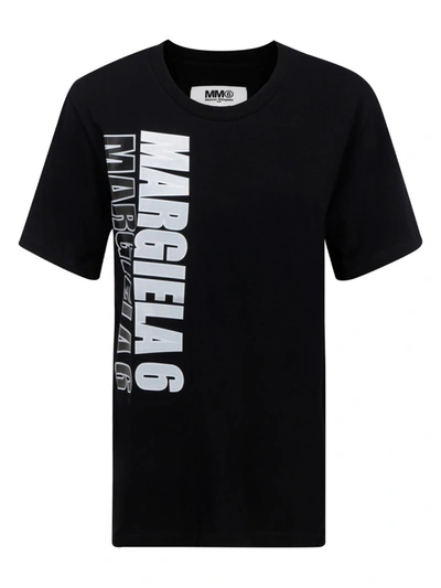 Shop Mm6 Maison Margiela Logo Print Cotton T-shirt In Black