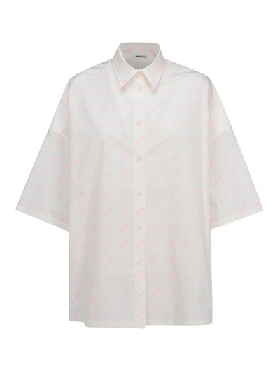 Shop Balenciaga Oversized Printed Cotton Shirt In White