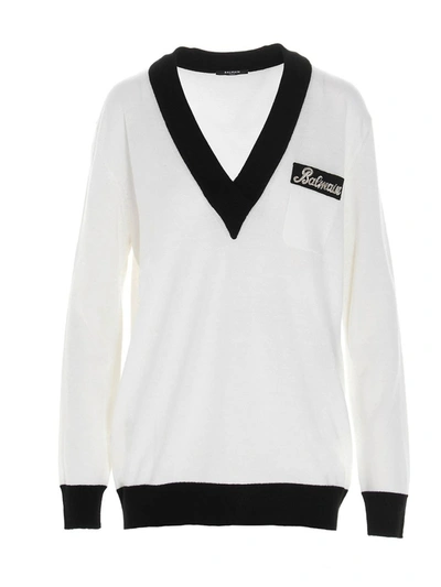 Shop Balmain V-neck Sweater In White